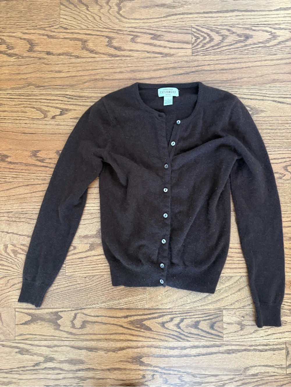 Vintage Sutton Studio Cashmere Petite Brown Cardigan Sweater Small 100% Cashmere